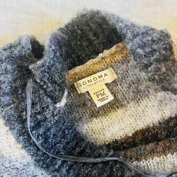 Sonoma sweaters | boucle striped sweater in coastal neutrals fuzzy cozy petite m - Picture 3 of 13